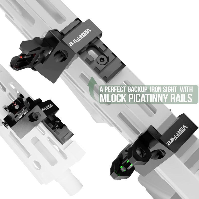 Visiofire 45 Degree Offset Iron Sights| Flip Up Fiber Optic Sights with Red Green Dots| Tool-Free Adjustable Back Up Canted Iron Sights Rapid Transition - Image 4
